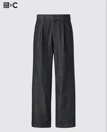 미사용 새상품 UNIQLO C 턱 스트레이트 팬츠 데님 블랙 82 사이즈
