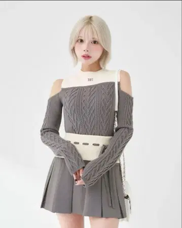 darich 숄더 오픈 니트 셋업 그레이 FREE