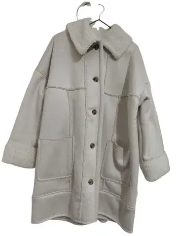 라이트 그레이 무스탕 코트 보아 카라 부착