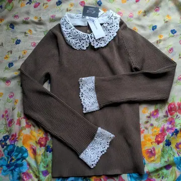 레이스 달린 브라운 긴팔 상의