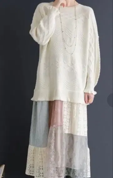 osharewalker [ 케이블 니트 x 레이스 원피스 ]