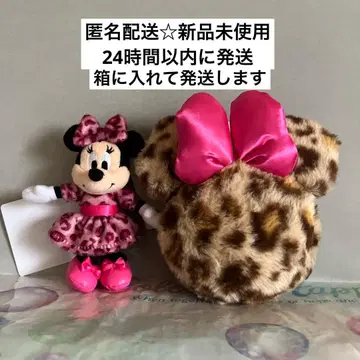 디즈니 미니 레오파드 무늬 파우치 봉제 인형 참 세트 미니팔