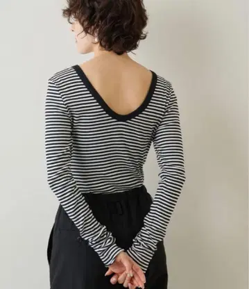 WhimGazette 윔 가젯 V 백산 골지 티셔츠 보더