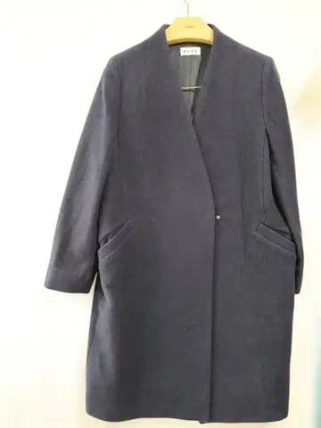 PLST 울 80% 네이비 노카라 롱 코트