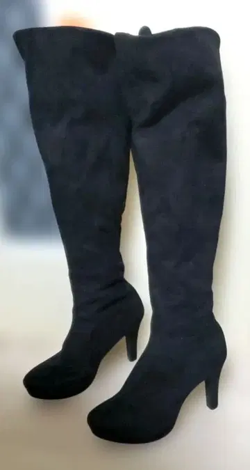 스웨이드풍 니하이 부츠 L 사이즈 블랙 롱 부츠