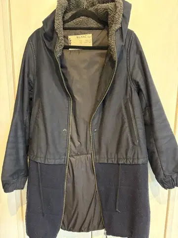 후드 부착 네이비 코트 롱 기장