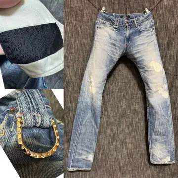 정가 41800엔 ROEN 본  리벳 데미지 가공 데님 블리치 Y2K