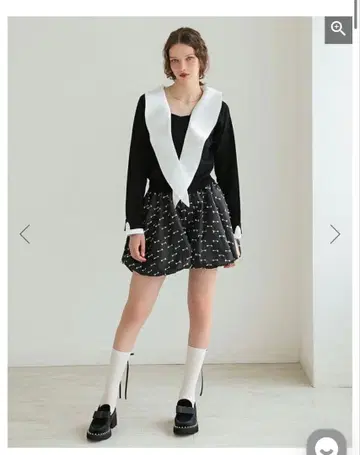 Donoban 블랙 리본 무늬 벌룬 팬츠