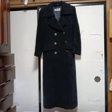 블랙 더블 브레스트 롱 코트