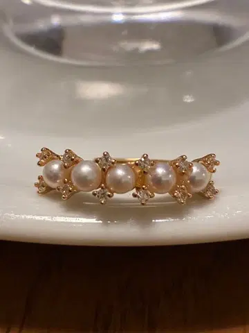 고급 천연 펄과 지르코니아 반지 프리 사이즈