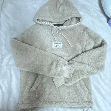 리복 베이지 플리스 후드티