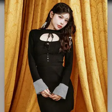 Darich 프론트 오픈 니트 미니 원피스 BLK freesize