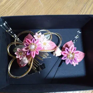 기성품 성인식 머리 장식 세트 미즈히키 핑크 보라색