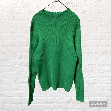 12448 어반 리서치 선명한 그린 리브 니트 스웨터 M 프릴 넥