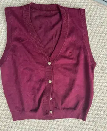 여성용 짙은 빨간색 스웨터와 베스트입니다