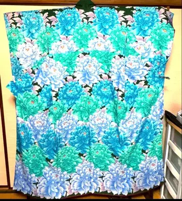 터콰이즈 x 민트 그린 모란 패턴 후리소데 기장 156