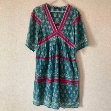 저널 스탠다드 원피스 페이즐리 에스닉 올 패턴 V넥