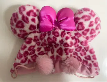 디즈니 미니 팬 캡 레오파드 무늬 핑크