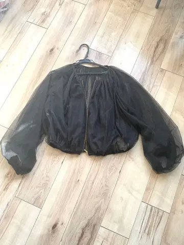 [ Diagram ] 시어 블루종 볼륨 슬리브 집업 블랙