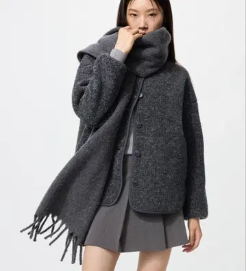 유니클로 보아 플리스 릴랙스 가디건 S 사이즈 다크 그레이