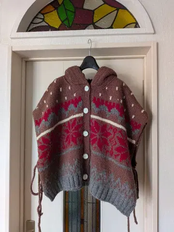 sunaokuwahara 후드 부착 니트 판초