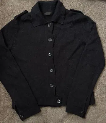 울 니트 가디건 자켓 블루종 에폴렛 버튼 카라 부착