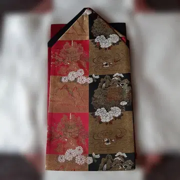 나고야 오비 일본풍경 꽃무늬 빨간색 블랙