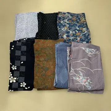 코몬 기모노 보라색 꽃무늬 파란색 물결무늬 등 7장 세트