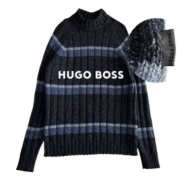 휴고보스 워셔블 울 하이넥 돌먼 보더 니트 남성용 네이비