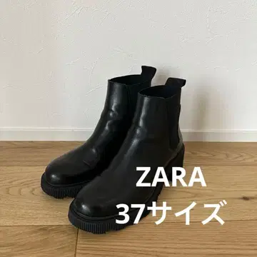 ZARA 블랙 사이드 고어 부츠 통굽 37