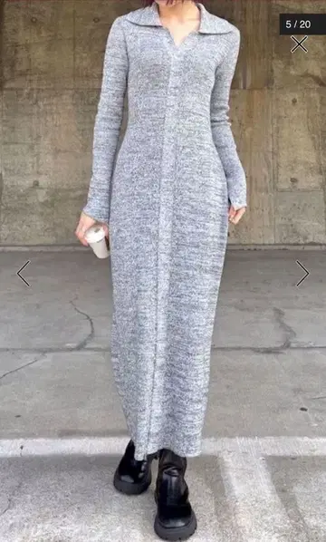 랜덤 리브 빅 칼라 니트 원피스 M