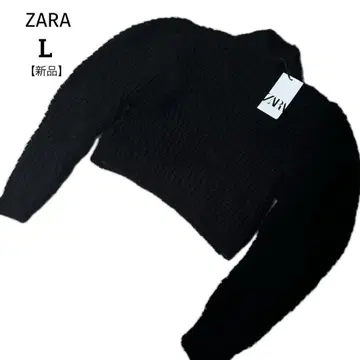 새상품 ZARA 크롭 니트 스웨터 블랙 파워 숄더 하이넥