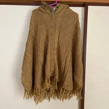 브라운 프린지 판초 케이프 코트 F