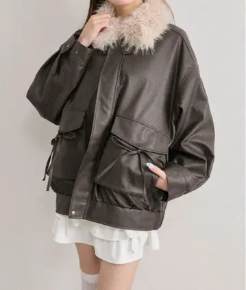 OLIVE des OLIVE 퍼 티펫 에코 가죽 블루종 브라운