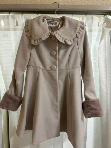 pium 비쥬 카라 도리 플레어 코트 핑크