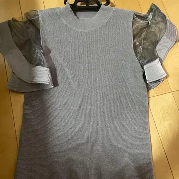 그레이 리브 시스루 소매 상의