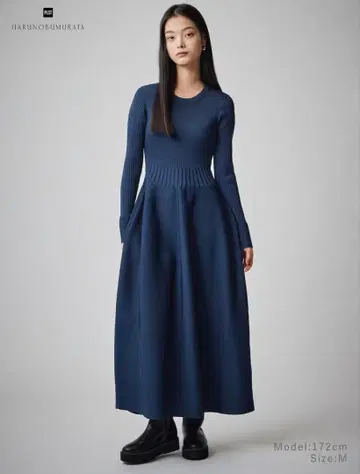 PLST HARUNOBUMURATA 니트 플레어 원피스 블루 S