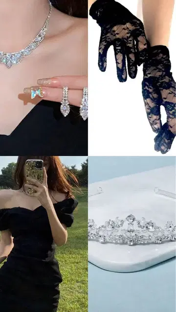 크리스탈 액세서리와 드레스 세트 호캉스