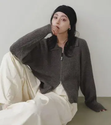 LIAN 니트 스웨터 더블 지퍼 폴로 니트 가디건 여성용