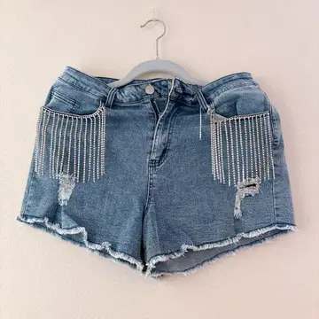 데님 숏팬츠 비즈 장식 포함 여성용 L 사이즈