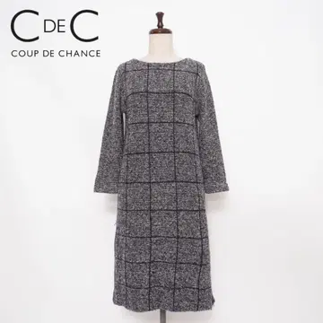 쿠 드 샹스 윈도 페인 트위드 니트 원피스 라메 블랙 38*HD590