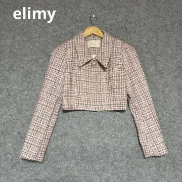 elimy 트위드 크롭 자켓 퍼플 계열