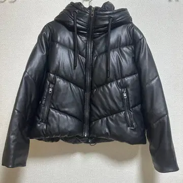 ZARA 인조 가죽 숏 다운 자켓 후드티 XS