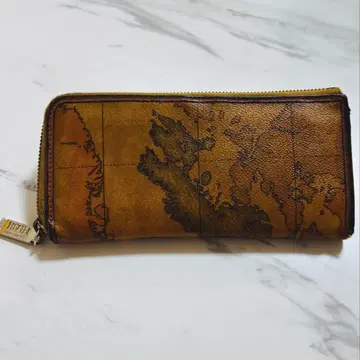 프리마 클라세 장지갑 L자 지퍼 지도 무늬 레어