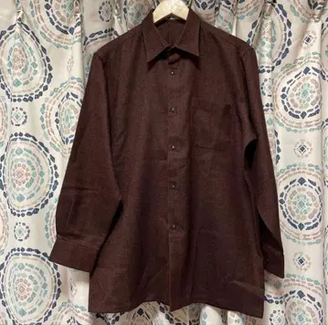 울 마크 긴팔 셔츠 보르도 울 100% 모 100% L