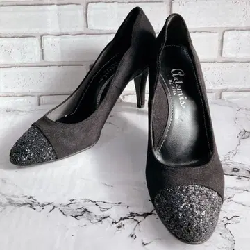 [ 미사용급 ] DIANA 스웨이드 펌프스 블랙 글리터 블랙