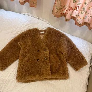 브라운 보아 자켓 더블 버튼