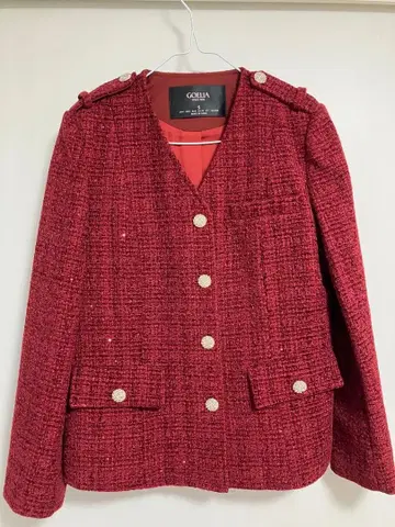GOELIA 트위드 노카라 자켓 S 레드