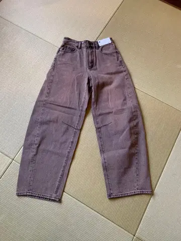 GU 배럴 레그 청바지 브라운