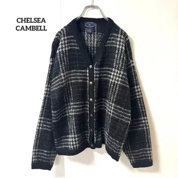 첼시 캠벨 [ M ] 긴팔 가디건 모헤어 가디건 체크 무늬 고급